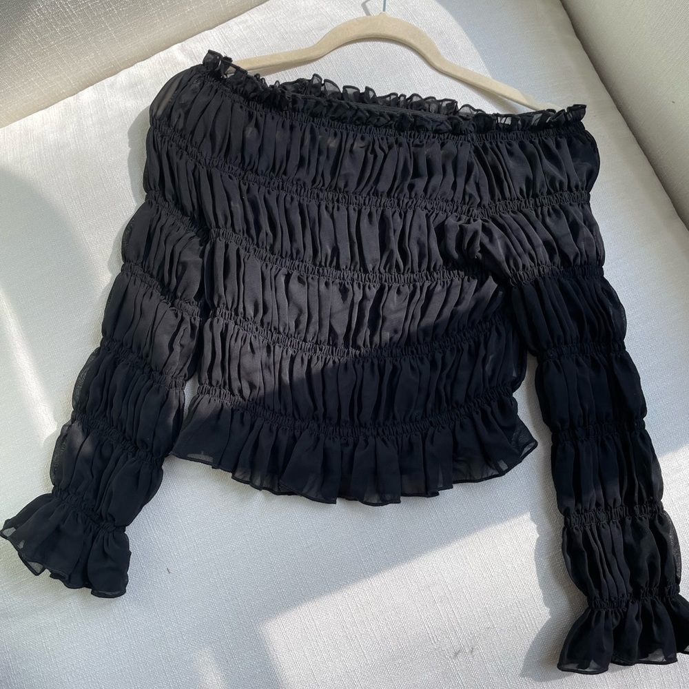 Simonette ruched off the shoulder crop top